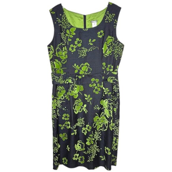Anni Kuan Sleeveless Belted Floral Sheath Fair Labor - Black/Green - 10 - Picture 2 of 9